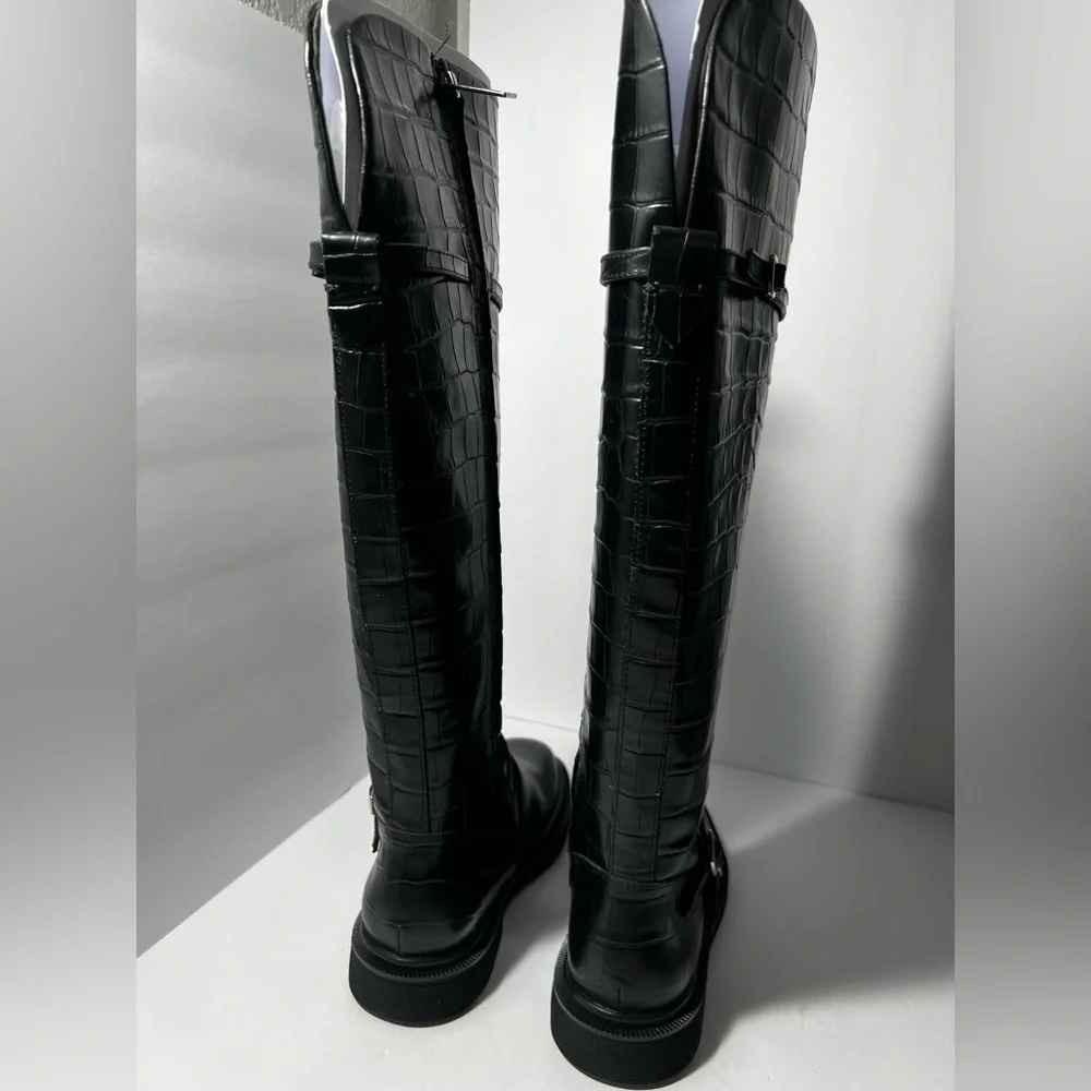 SARTO by Franco Sarto Ainsley Knee High Boots Black Croc Embossed women’s size 5